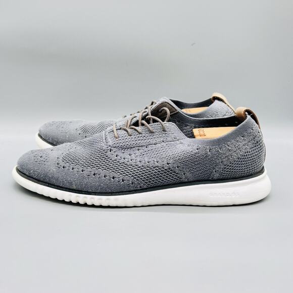 Cole Haan Shoes Mens 13 Gray Knit Zerogrand Stitchlite Wingtip Oxford Sneakers - Picture 4 of 12